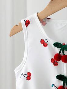 BASUSARRI Young Girl Cherry Print Sleeveless Dress Top And Straight Leg Pants Set, Elegant Lady Style Outfit For Girls, Suitable For Dates, Outings, Valentine's Day - Red - View 4