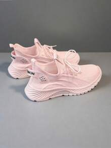 2026 New Women's Casual Sports Shoes, Solid Color Lace-Up Slip-On Shoes, Wear-Resistant EVA Insole, Women's Tennis Shoes, Indoor Sports, Outdoor Hiking, Autumn And Winter Women's Shoes - 粉色 - 查看 3