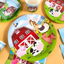 Set Peralatan Makan Sekali Pakai Happy Farm untuk 10 Tamu, Termasuk Piring Kertas, Serbet, dan Gelas, Cocok untuk Ulang Tahun, Pernikahan, Pesta, dan Piknik Keluarga. - Gaya 1 - View 5