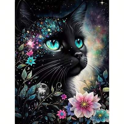 1pc [30*40cm/11.8*15.7in]5D Acrylic Diamond Painting Kit, Cat & Floral Pattern, Suitable For Adult Beginners DIY Mosaic Diamond Art, Full Drill Handmade DIY Diamond Painting For Living Room, Bedroom, Office Wall Decor, Surprise Gift For Family And Friends, Frameless