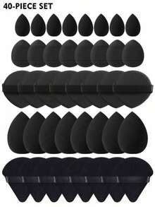50-10pcs Makeup Sponge Set, Makeup Blender, Professional Makeup Blending Sponge Wholesale, Hoarding, Super Soft Concealer Sponge, Facial Makeup Tools, Suitable For Foundation, Powder, Toner - màu đen - Xem 10