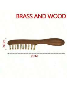 1pc Copper-Wood Composite Massage Comb, Acupoint Massage Scraping Gua Sha Tool, Promotes Hair Growth, Scalp Relaxation, Deep Tissue Massage Tool, Multi-Functional Handheld Head Massager, Acupoint Contact Massage, Also Suitable For Full Body Deep Massage - Redwood - View 8