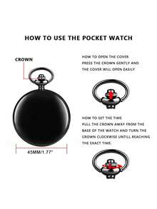 蒸汽朋克风格素面怀表，黑色石英项链，男女通用怀表链，生日、婚礼和周年纪念礼物 - 均碼 - 查看 5