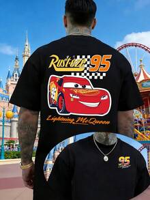 Disney Cars Lightning McQueen Rust-Eze 95 Graphic T-Shirt, Casual Loose Crew Neck Men's Short-Sleeved Top, Racing Style, Suitable For Outings, Outdoor Sports, Parties, Dates, And Other Men's Clothing. - Black - View 1