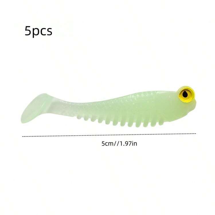 Mồi mềm 5cm/1.97in, Mồi câu cá phát sáng trong bóng tối, Mồi cá đuôi chữ T sống động như thật, Mồi sinh học, Mồi mềm thân mềm, Dụng cụ câu cá, Người đam mê câu cá, Quà tặng Phục sinh, Mùa xuân, Mùa hè, Quà sinh nhật - Nhiều màu - Xem 8