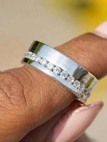 Minimalist Smooth Round Synthetic Cubic Zirconia Geometric Couple Rings, Jewelry Gift For Valentine's Day - White - View 2