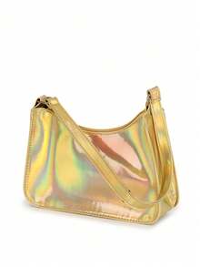 Fashionable Laser Armpit Baguette Bag - Gold - View 6
