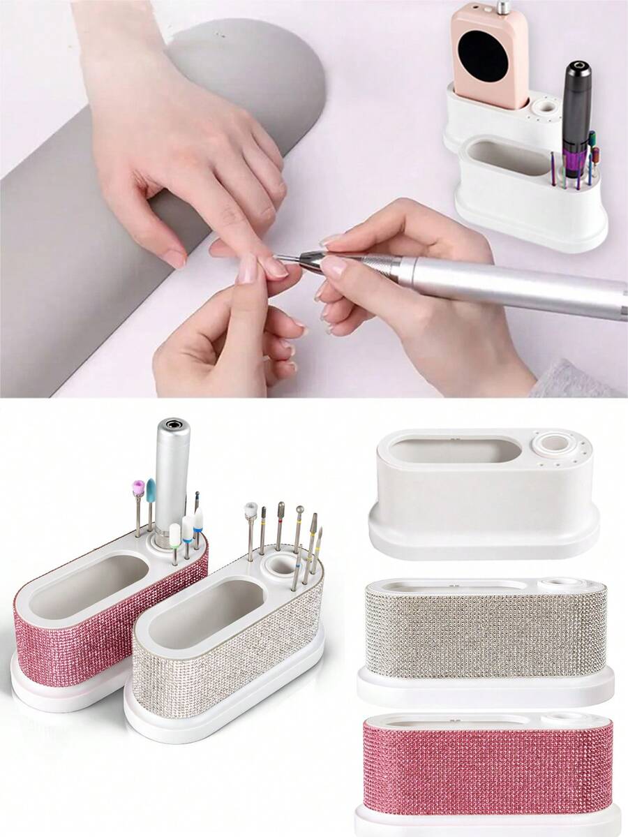 Multi-Functional Nail Drill Holder & Polishing Pen Organizer, Nail Drill Bit Storage Box With 8 Slots, Manicure Nail File & Grinder Head Stand - Multicolor - View 1