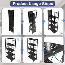 3/4/5 Tier Foldable Storage Shelves With Wheels, Large Capacity Shelving Unit, Freestanding Metal Wire Shelf Rack, No Assembly Organizer Rack For Garage Kitchen, Basement, Pantry(Black) - 黑色 - 查看 4