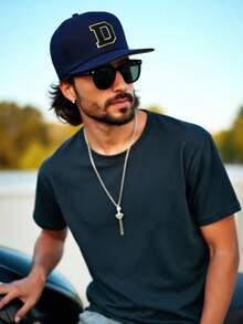 1顶男女通用个性化A-Z字母嘻哈棒球帽，可调节平沿棒球帽，经典平沿帽，透气嘻哈帽，适合日常休闲街头嘻哈风格 - 藏蓝色 - 查看 5