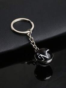 26pcs Alphabet Glass Ball Keychain, Time Gem Double-Sided Pendant Keyring, Metal Key Chain Accessory, Small Gift - Black - View 16