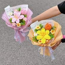 针织花束 手工钩编花束 母亲节礼物 成品手工编织花束 生日情人节礼物 - 彩色 - 查看 5