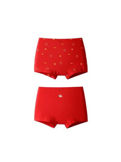 Annil [3A Grade Antibacterial] Girls' Red Underwear Boxer Briefs, Two-Pack, 2026 Spring/New Year Style