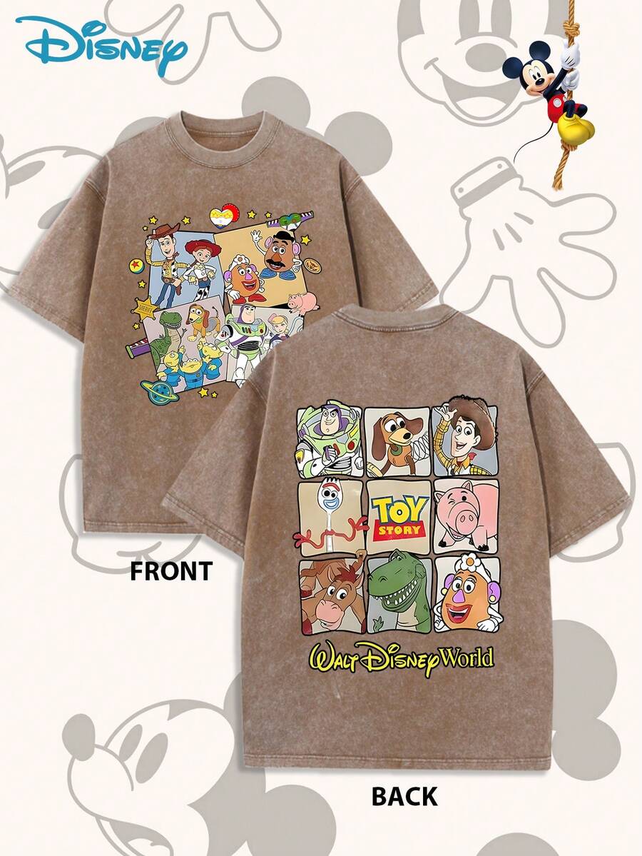 Disney Men's Casual Fashion Classic Toy Story Cartoon Printed T-Shirt Round Neck Comfortable Cotton Fabric, Suitable For Everyday Fashion Street Clothes, Men's Wear - 卡其色 - 查看 1