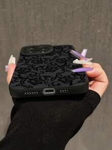 1 Stück romantisches Spitzenmuster Schwarze Katzenaugen Handyhülle mit Vollabdeckung, weich, geeignet für iPhone 11/12/13/14/15/16/17 Pro Max, zarter Mädchenstil - Verschiedenfarbig - Übersicht 5