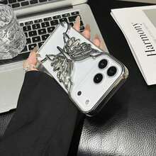 电镀无边框镂空蝴蝶造型手机壳，兼容 16 Pro Max、17 Air，也适用于 15 Pro、14、13、12、11，创意情侣手机壳 - 銀色 - 查看 2