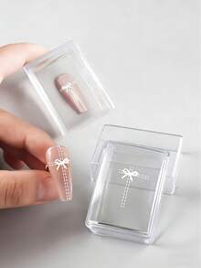 1 Set Square Transparent Silicone Nail Stamping Plate With Lid And Scraper, Square Nail Art Stamping, Sticky, High Transparency Silicone, Multifunctional, Stamping Plate Transfer Tool, Nail Silicone Sealing Ring, High Elasticity And Softness Suitable For Swatching - Multicolor - View 9