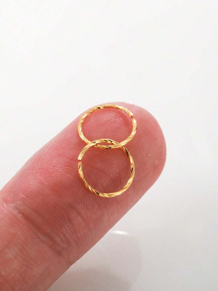 2pcs 925 Sterling Silver Twisted Nose Ring, Gold Color 8mm Hoop Earrings, 22G Piercing Jewelry - Gold - View 1
