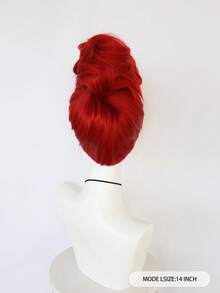Peluca de princesa con moño rojo brillante y flequillo, pieza de cabello sintético resistente al calor para fiesta de princesa y cosplay - Rojo - Ver 5