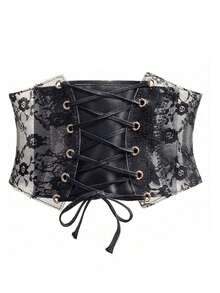 Una pieza de cinturón ancho de moda oscura retro con efecto push-up, elástico, que estiliza y reduce la cintura, adecuado para usar en fiestas de la noche de Halloween - Negro - Ver 1