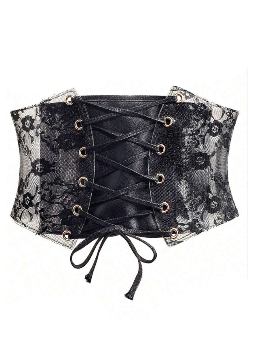 Una pieza de cinturón ancho de moda oscura retro con efecto push-up, elástico, que estiliza y reduce la cintura, adecuado para usar en fiestas de la noche de Halloween - Negro - Ver 1