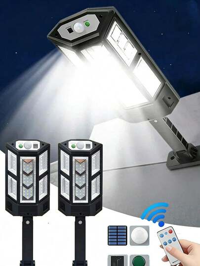 2/1pc Human-Sensing Solar Street Lamps: Human Sensing + Waterproof + No Wiring Installation + Light Control For Automatic On/Off. Outdoor Lighting Equipment For Various Scenarios Such As Courtyards, Community Roads, Park Walkways, Villa Fences, Construction Site Barriers, And Rural Roads