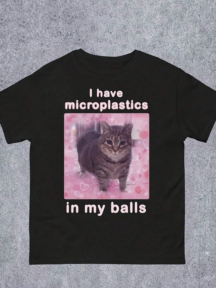 Camiseta Gráfica Humorística para Hombre con Diseño de Gato y la Frase "Como Cemento" - Negra, Cuello Redondo, Lavable a Máquina, Corte Regular para Ropa Casual - Negro - Ver 1