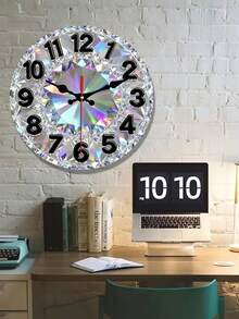 Silent Non-Ticking Movement - Round Clock With Large Face - Modern Minimalist Wooden Wall Clock & Crystal Dial - Suitable For Bedroom, Living Room, Office, Kitchen, Bathroom - Elegant Wood Frame & Crystal Bezel (Not Included) - A - View 2