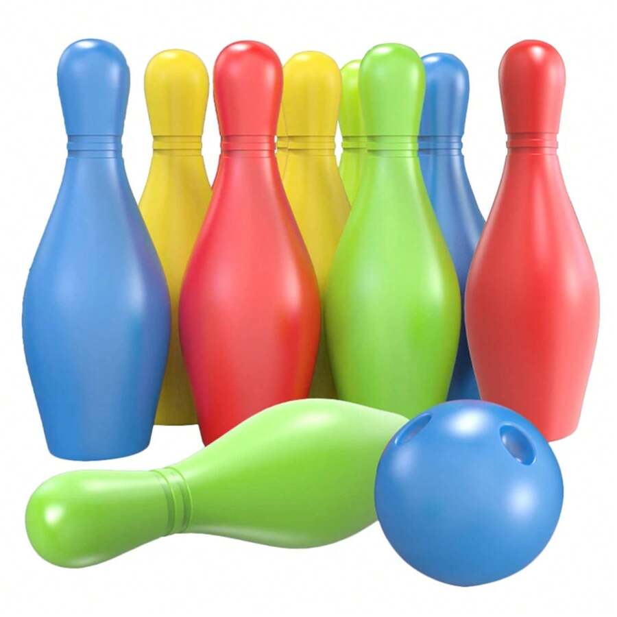 Juego de Bolos para Interiores, 10 Pinzas de Colores y 2 Bolas, Juegos de Bolos para Piso, Juegos Deportivos Interactivos para Fiestas, Juego de Bolos de Plástico de Gran Tamaño GMSX - 1 juego - Ver 1