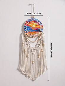 1 pièce Décoration murale décorative de style bohème avec motif vague océan coucher de soleil coloré, attrape-rêves rond avec design géométrique, détails de franges et de perles. Déclaration artistique pour la chambre à coucher, le salon, l'appartement, le dortoir, la maison de plage, la salle de méditation, le studio de yoga, l'entrée, la décoration intérieure de la maison - Multicolore - Voir 14
