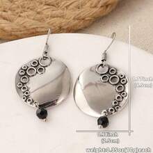 波西米亚风圆形孔眼吊坠耳环，手工创意珠宝，女士礼物 - 銀色 - 查看 6