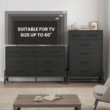 Huisuilinss 5/6 Drawer Dresser,Tall Dresser For Bedroom,Modern Chest Of Drawers,Freestanding Wood Storage Organizer With Deep Drawer For Living Room Entryway Hallway - 黑色六抽屜櫃 - 查看 4