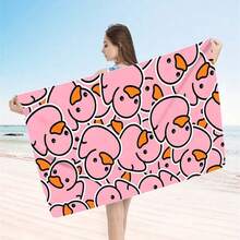 1pc Cartoon Duck Pattern Super Absorbent Quick Dry Microfiber Beach Towel, Soft And Comfortable Beach Blanket, Unisex, Suitable For Outdoor Travel, Camping, Beach Holiday, Modern Style, Lightweight And Portable, Machine Washable, 100% Polyester, Rectangular, Knit Fabric, Versatile Holiday Use Summer Travel, Vacation Bathroom Decor Beach Essentials - Yellow - View 33