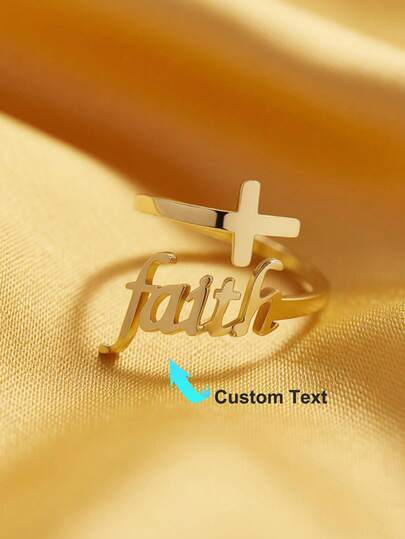 Custom Cross Name Rings For Women 18K Gold Plated "Faith" Scripture Cross Ring Bible Verse Ring, Scripture Ring, Adjustable, Hypoallergenic, Christian Woman Gifts
