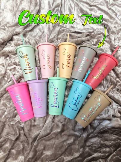 Personalized Party Drink Cup, Customizable Name And Title, Thick Material, 24oz Large Capacity, Reusable, With Straw, Suitable For Wedding, Bachelor Party, Birthday Party, Outdoor Sports Beach Bottle, As Well As Father's Day Gift, Graduation Gift, Bridesmaid Gift