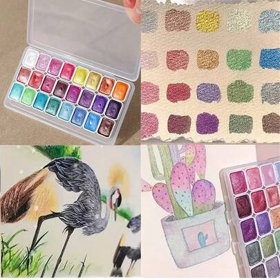 20/24 Color Metal Watercolor Paint Set, New Portable Box With Shimmery Pearl Solid Watercolors, Art Painting Supplies