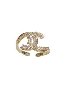 优雅法式水钻字母开口戒指，奢华百搭闪亮独特设计指节戒指 - 開口戒指 - 查看 6