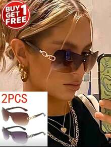 2pcs Wraparound Y2K Futuristic Fashion Glasses - 2pc (double Tea and Double Gray) - View 1