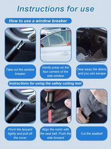 2-In-1 Car Safety Hammer - Car Emergency Escape Tool, Compact Window Breaker With Seatbelt Cutter, Durable Tungsten Steel Material, Quick Window Breaking, Suitable For All Car Models, Emergency Window Breaker, Car Rescue Tool - A - View 7