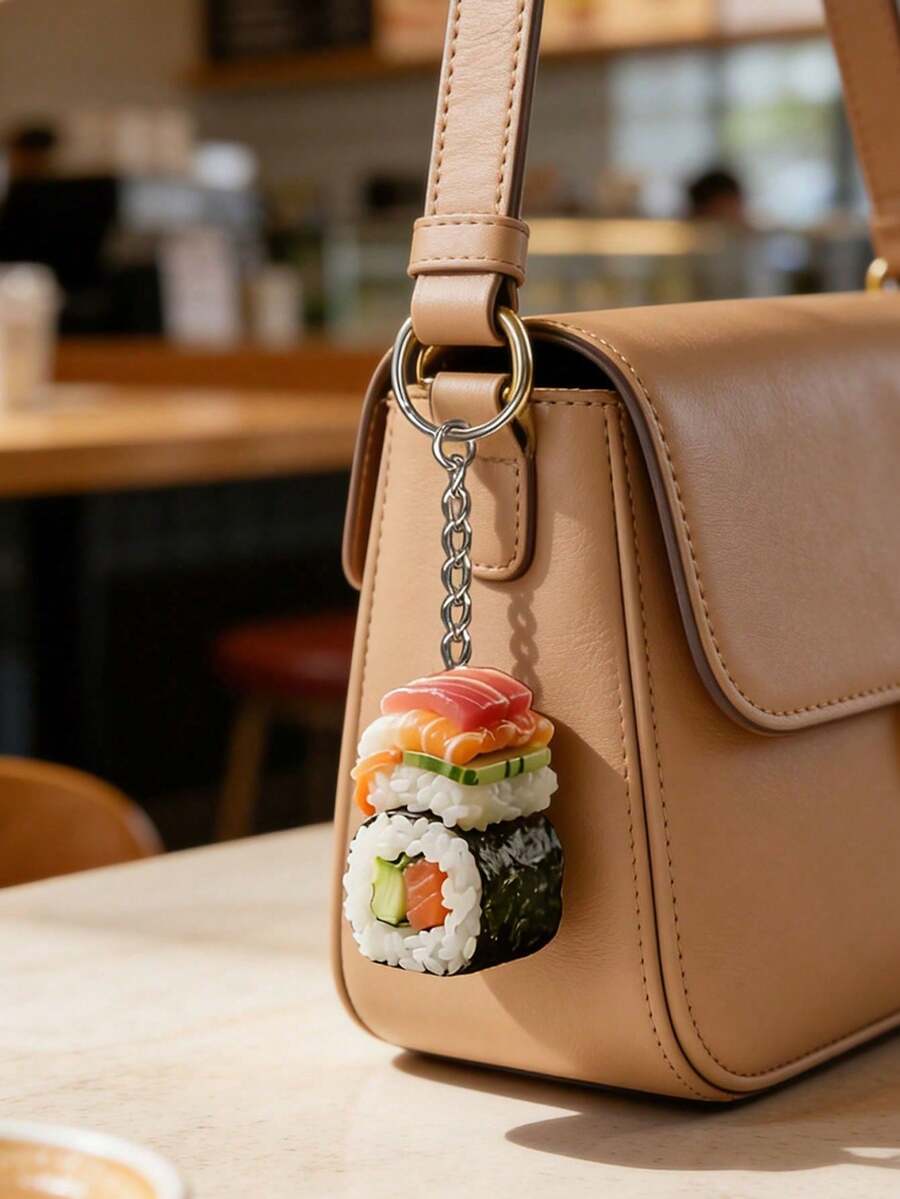 2D立体寿司造型亚克力钥匙扣，趣味十足，适合装饰包包和车钥匙，节日小礼物，亚克力钥匙扣，包包挂件，汽车装饰，节日挂件，适合赠送亲朋好友，趣味礼物 - 彩色 - 查看 1