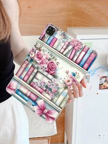 1个粉色书架玫瑰印花透明防震保护套，可爱粉色蝴蝶结设计，适合爱书人士、少女心爱好者，生日、周年纪念、返校、毕业礼物及日常使用。 - 無色 - 查看 1