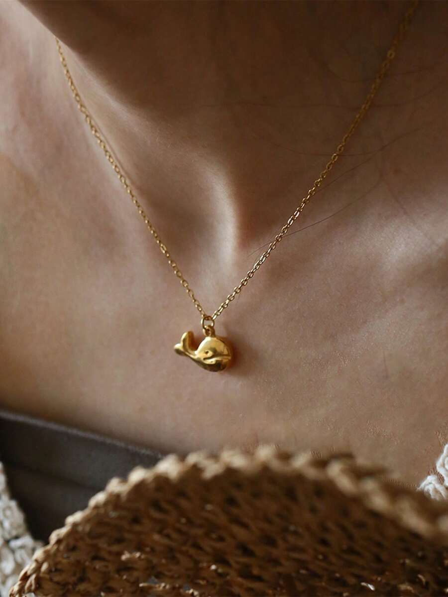1pc Stainless Steel Waterproof Non-Fading Gold Whale Pendant Necklace, Suitable For Women's Daily Wear - Whale Necklace - View 1