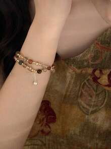 6pcs Fashion Pearl Beaded Bracelet For Girls, Elegant High-End Multi-Layer Elastic Bracelet Accessories - White - View 9