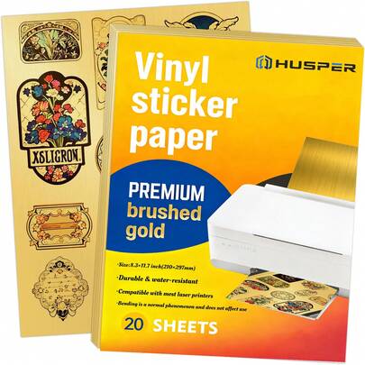 20 SHEETS Striped Gold Holographic Printable Sticker Paper, Vinyl Printable Sticker Waterproof A4 Size Limited To Laser Printers Only