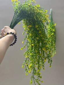 1株/3株人造垂吊植物，户外仿真垂吊植物，垂吊植物藤蔓，仿桉树叶绿色藤蔓，人造植物，适合家居和花园装饰 - 非常适合婚礼、订婚、室内/室外使用，无需容器，是感恩节丛林主题派对婚礼装饰的完美之选 - 黃色 - 查看 9