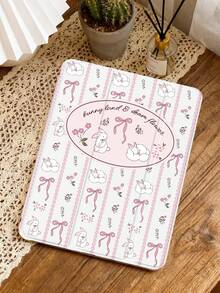 1pc Pink Striped Rabbit, Flower, Bow Painted Flat Tablet Case, Suitable For Mini4/Mini5/Mini6/Mini7/Air/Air2/9.7/10.2/10.5/Air4/Air5/10.9/Pro 11-Inch/10th Gen/ Air 11-In.(M2)-2024/ Pro11-In.(M4)-2024/Air 11-Inch (M3) 2025/ (A16) 11 Inch 11th Generation 2025, Galaxy Tab A8 10.5 Inch 2022, Built-In Pencil Slot, 3-Fold Stand, TPU Soft Edge Protection, Magnetic Sleep/Wake, Premium/Unique/Healing Design, Foldable Tablet Case With Pencil Slot - Multicolor - View 2