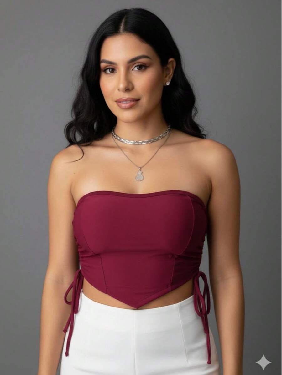 Women's Cropped Top With Band And Tie With Suplex Cup Strapless Blogueirinha One Size - Fits Sizes 36 To 42 - 紫紅色 - 查看 1