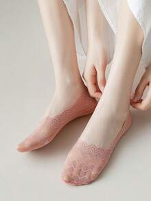 1/5/10 Pairs Of Women's Spring And Summer Lightweight Moisture Absorbing Breathable Lace Ripple Lace Boat Socks - Multicolor - View 3