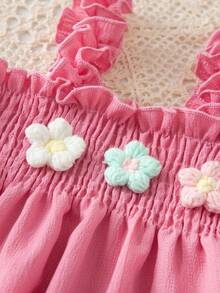 BASUSARRI 荷叶边吊带针织背心和直筒阔腿裤套装，时尚百搭，淑女甜美可爱，适合情人节、约会、聚会等场合，女生适用。 - 粉色 - 查看 7