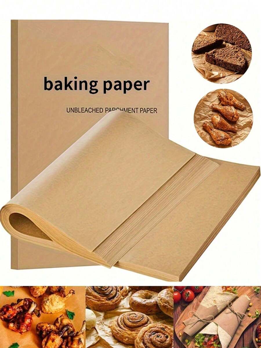 100/50pcs Non-Stick Baking Parchment Paper, Oven Liners For Air Fryer, Pizza Sandwich Wrapping Paper, Food Packaging For Cooking, Grilling, Picnic And Restaurant - Brown - View 1